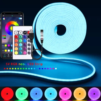أضواء النيون RGB LED قطاع ضوء 5 فولت USB النيون تسجيل الشريط الشريط 1-5 متر بلوتوث App والتحكم عن بعد مقاوم للماء غرفة الطرف الديكور