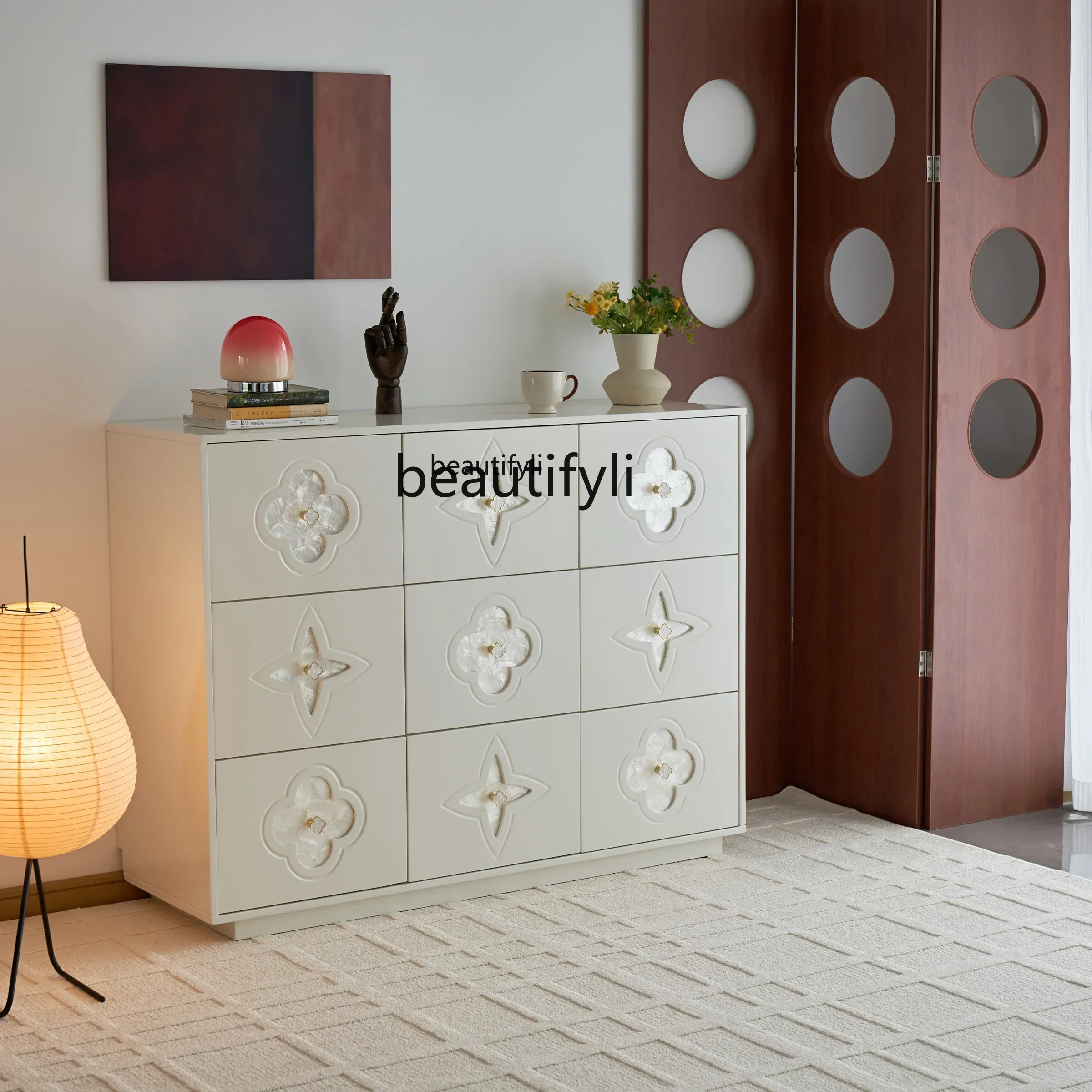 xzFrench white medium retro, nine buckets, living room, bedroom, drawers, bedside storage, side cabinet