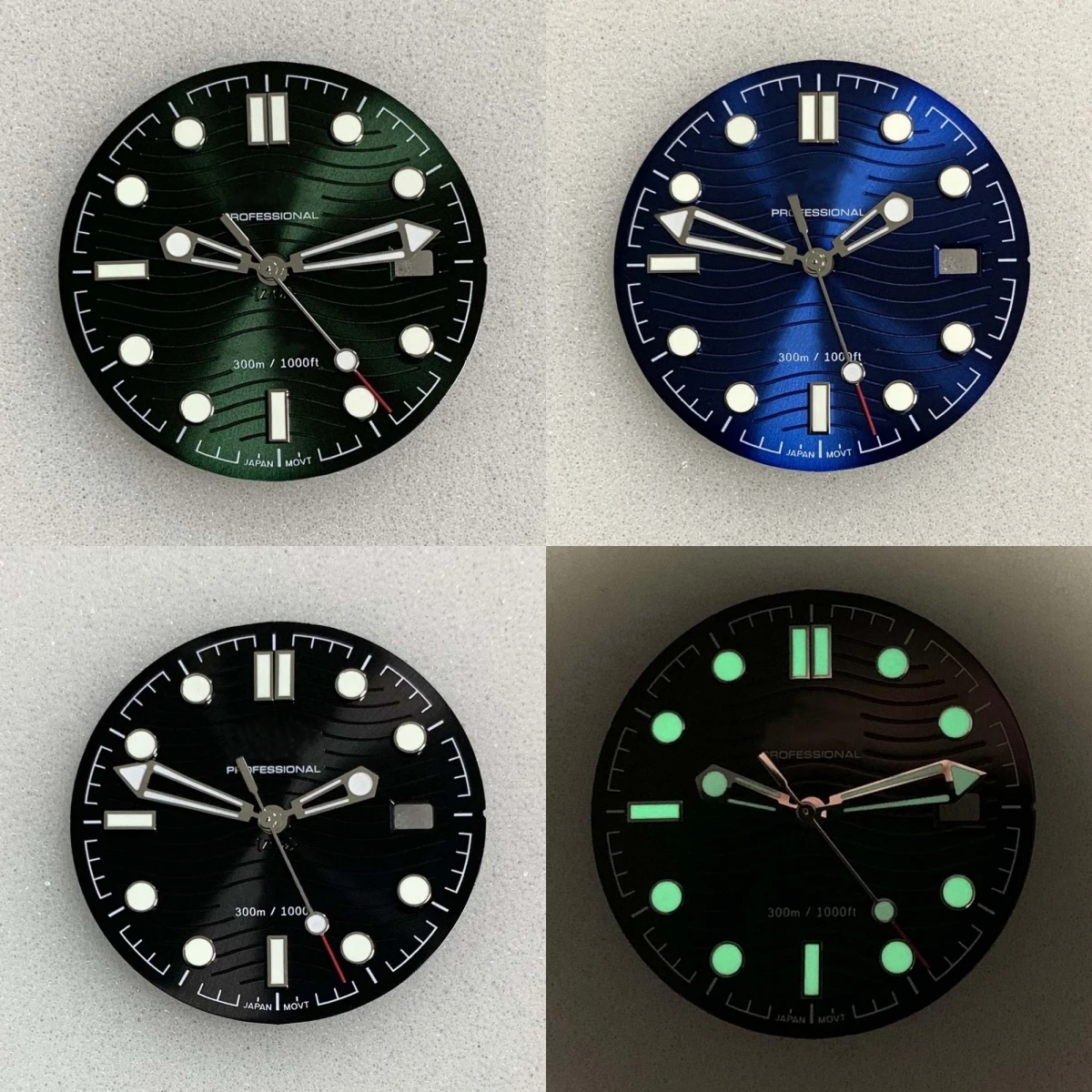 31mm Sunburst Wave Texture Dial Suitable NH35 Automatic Movement Watch Mod Accessories Silver Markers Green Lume Hands Dial Face