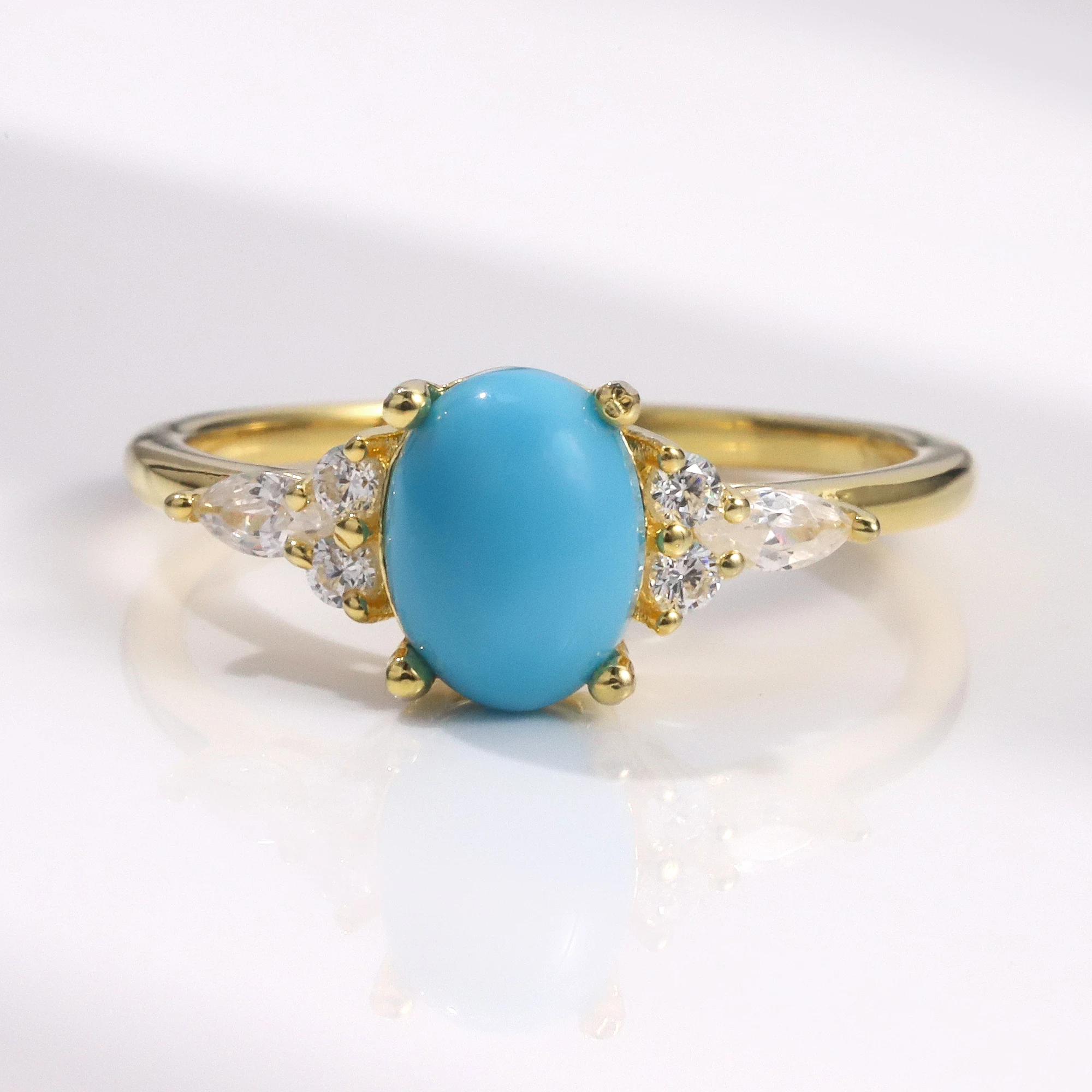 

GEM'S BALLET Lab Blue Turquoise Prong Set Rings 14K Gold Filled 925 Sterling Silver Anniversary Ring Fine Jewelry for Women Wife