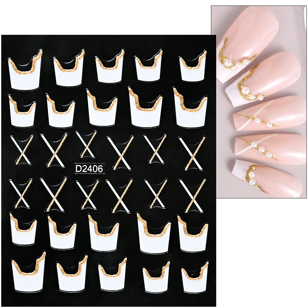 1 stks Laser Goud/Zilver Franse Lijnen Nail Art Stickers10*8 cm Bocht Streep Zelfklevende Slider Luxe Golf Lijn Manicure Decals * &