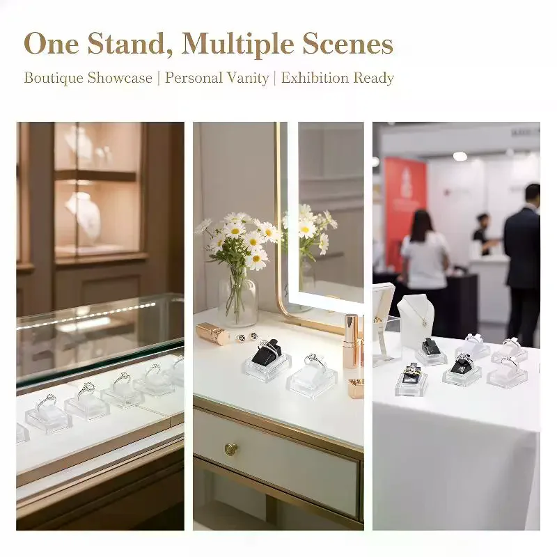 5Pcs Clear Jewelry Ring Display Stands Acrylic Storage Organizer Tray for Countertop or Vanity Shelf