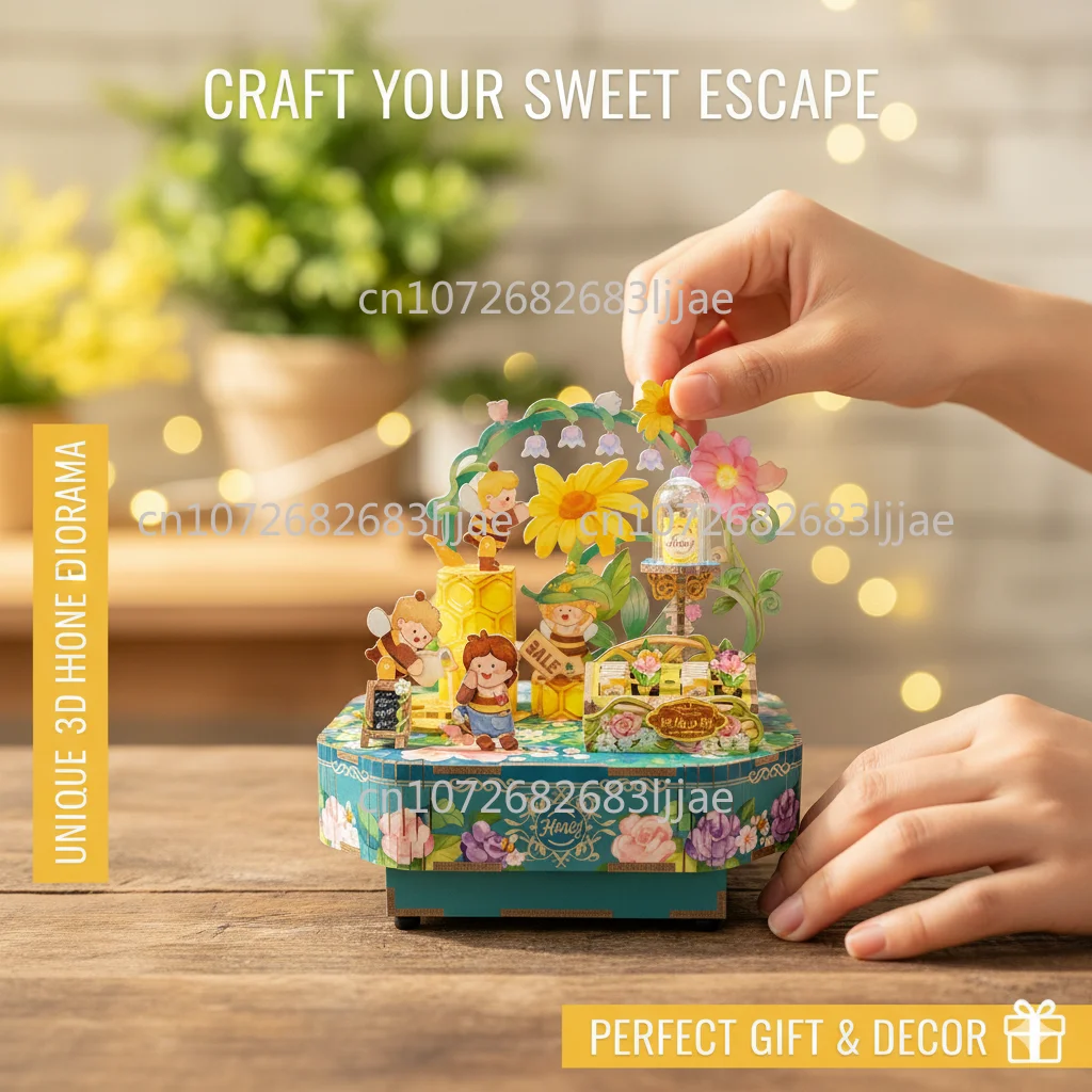 Mechanical Craft Toy For Kids Girls Birthday Home Decor DIY Wooden Music Box 3D Puzzle Kit With Floral Theme Handmade