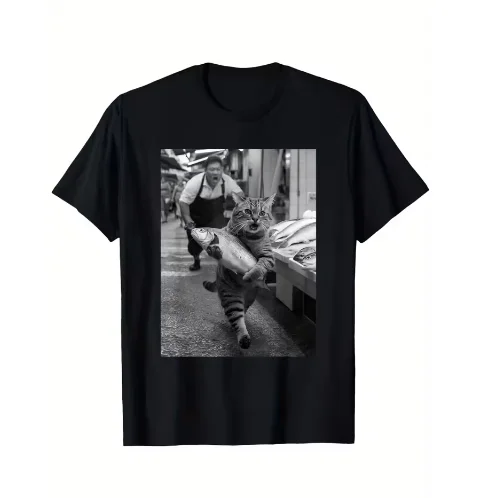 

Autumn T-shirt New Funny Cat Steals Graphic Printing Autumn Winter Men and Women Short Sleeve Luxury Outdoor Sports T-shirts