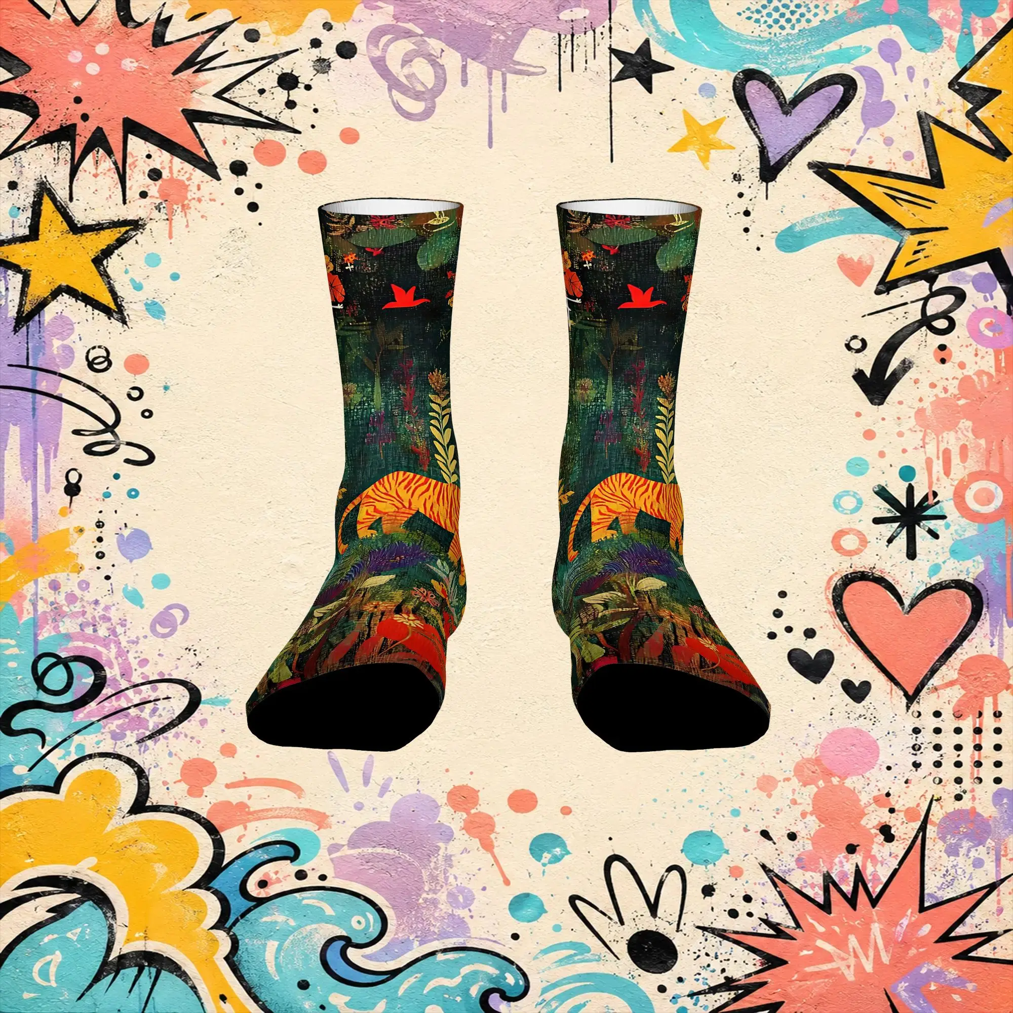 Celestial Striped Guard Print Retro  Hip Hop Novelty Pattern Crew Creative Sock Sports Socks