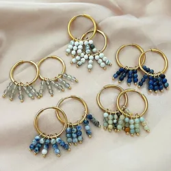 Natural stone earrings Circle Hoop Earrings For Women Exaggerate Circle Earrings Drop Earrings Gold plated hoop earring Retro