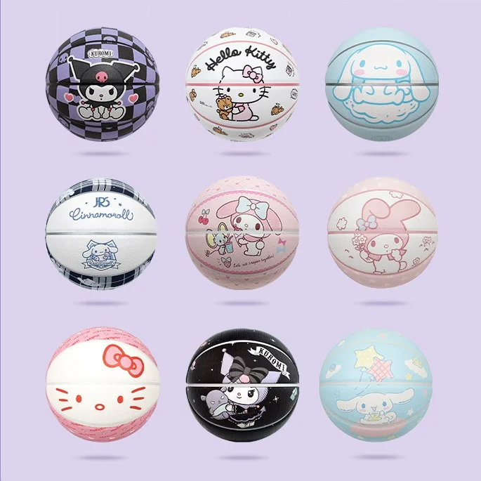 Anime Sanrio Kuromi Hellokitty Cinnamoroll Chessboard Pu Basketball Toys Outdoor Universal 6/7 Balls Children Basketball Gifts