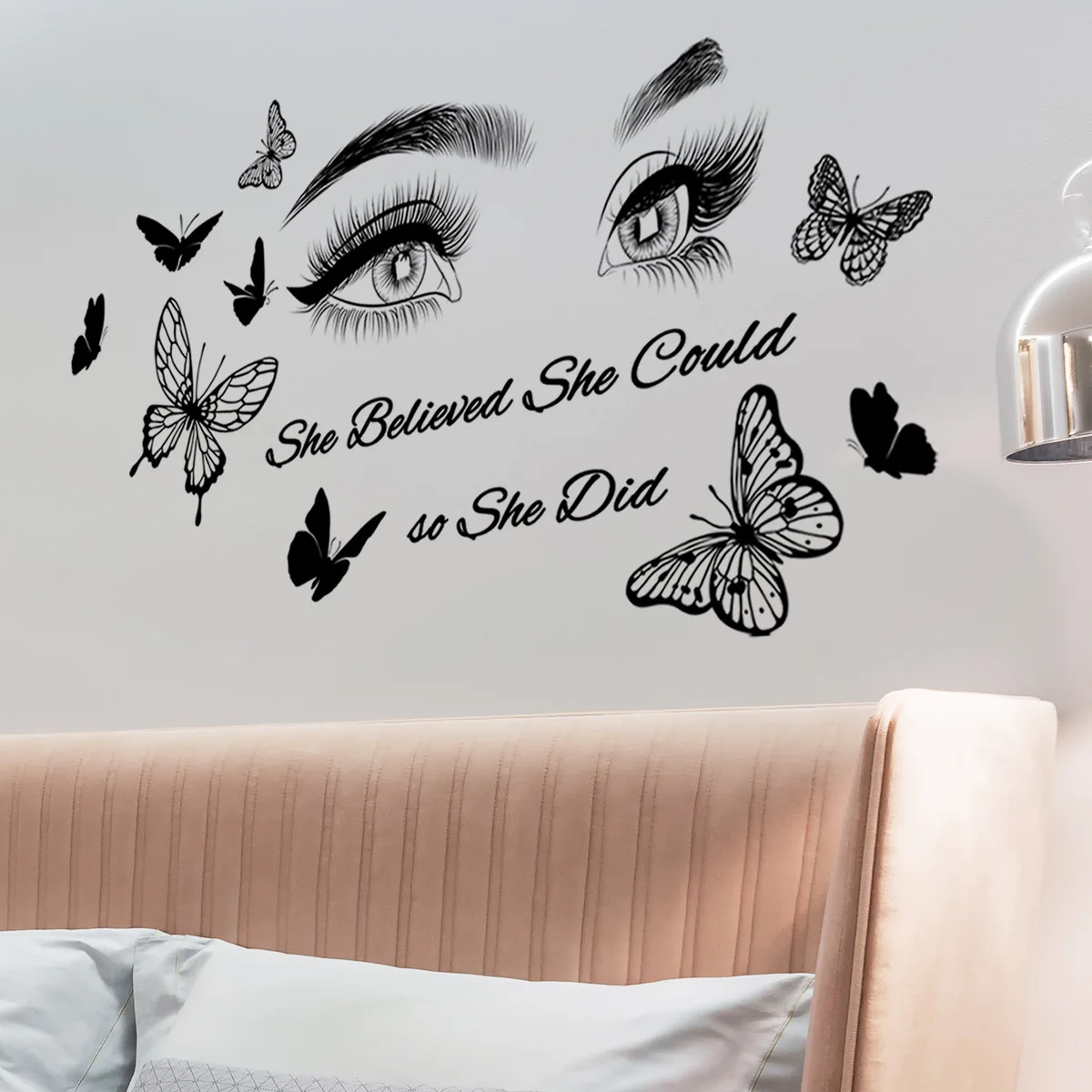 2pcs English Slogan Eyes Butterfly Cartoon Wall Sticker Background Wall Kitchen Living Room Study  Decoration Mural Wall Sticker