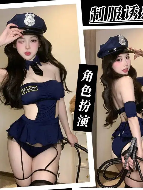 Sexy Pure Desire Nightclub Bodysuits Hollow Out Spaghetti Strap Off Shoulder Ruffled Policewoman Cosplay Bodysuits Charming ISYQ