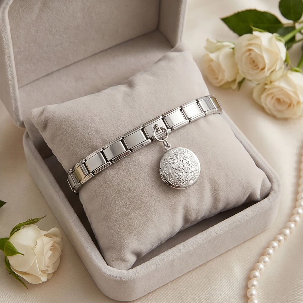 Personalisiertes Medaillon mit Bild, Italienischer Charm-Anhänger, Passend für 9mm DIY-Perlen, Edelstahl-Armband Schmuck – Detail 8