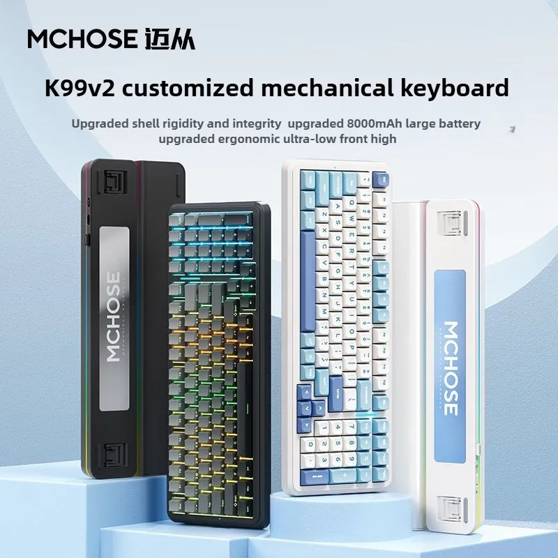 

MCHOSE K99 V2 Трехрежимное механическое подключение клавиатуры из алюминиевого сплава, окружающая проводная игровая клавиатура RGB с возможностью горячей замены