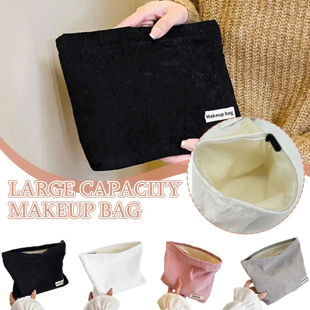 Solid Color Simple Corduroy Clutch Cosmetic Bag Large Travel Organizer Portable Makeup Makeup Bag Bag Capacity Toiletries P H1X8