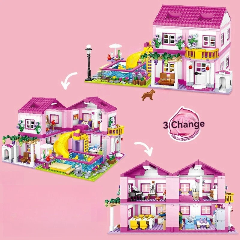 Friends City Series House Summer Holiday Villa Castle Building Blocks Sets Figures Swimming Pool Decor Toys for Kids Girls Gifts