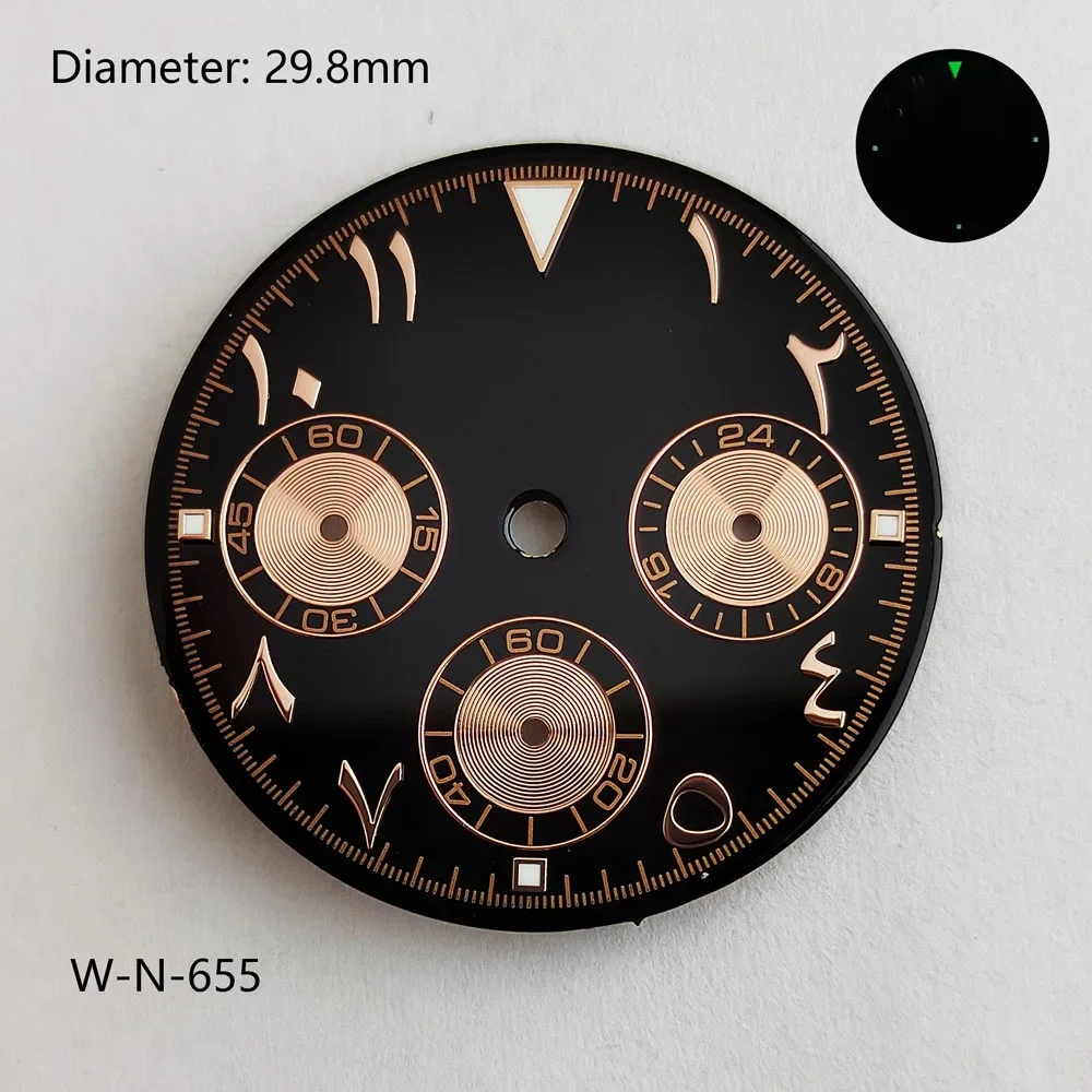 قرص VK63 مقاس 29.8 مم ذهبي وأخضر وأزرق ثلجي ومقياس عربي مناسب لساعة كرونوغراف بحركة كوارتز VK63 شعار مخصص #5