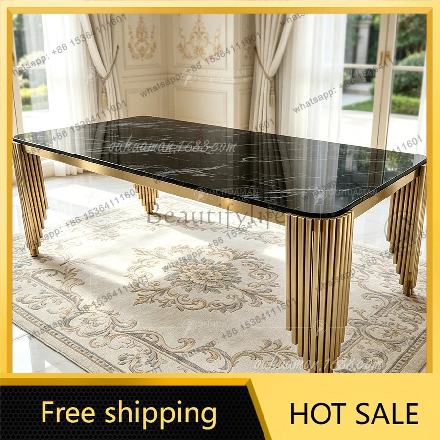 LS Light Luxury Marble Dining Table Stainless Steel Rectangular Living Room Villa Customizable Dining Table