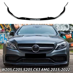 Car Front Bumper Lip Diffuser Spoiler For Mercedes-Benz C-class W205 C205 S205 C63 AMG 2015-2022 Gloss Black Body Kits Tuning