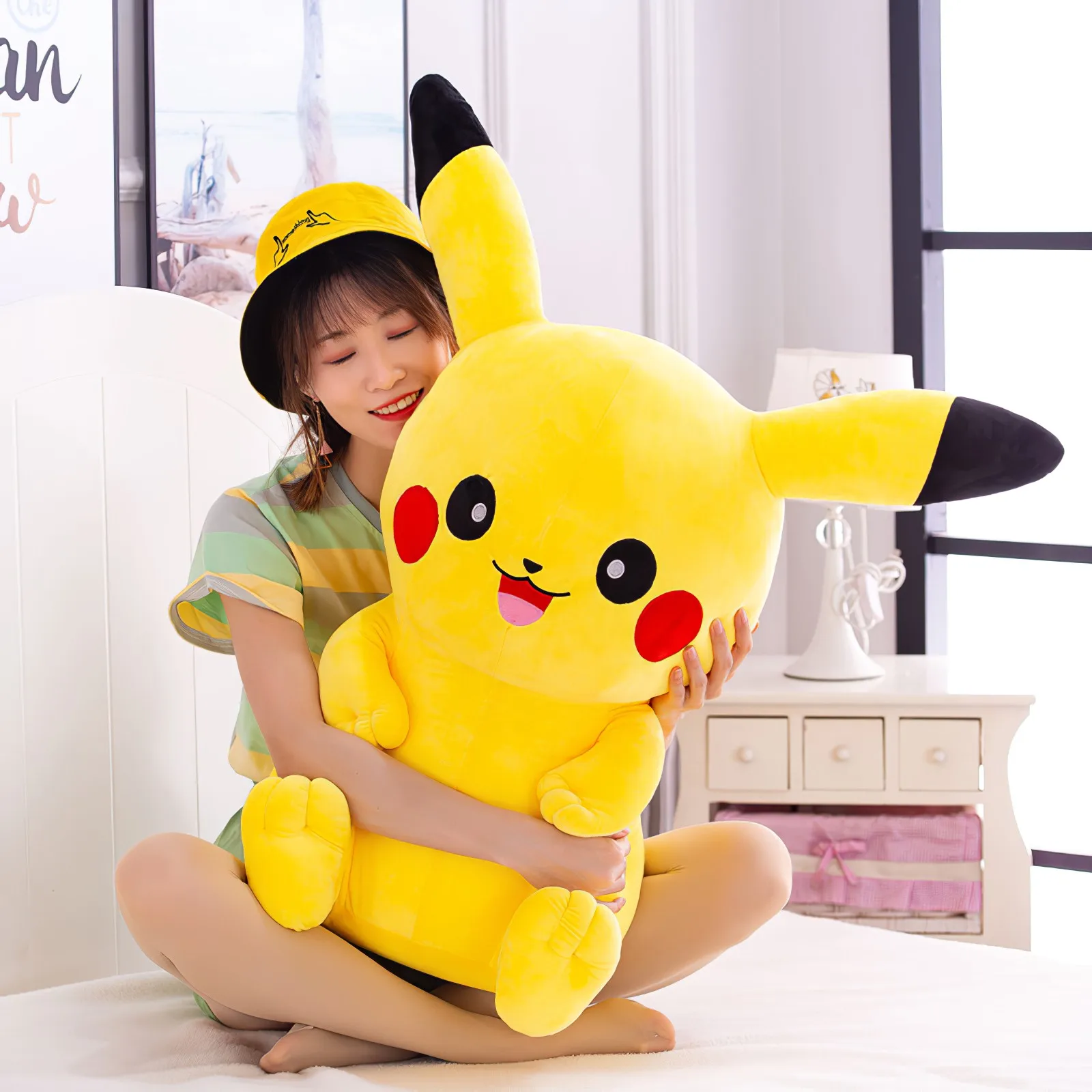 60cm Cute Anime Pokémon Pikachu Plush Toy Cartoon Kawaii Pokemon Smile Pikachu Soft Stuffed Doll Big Size Pillow Birthday Gift