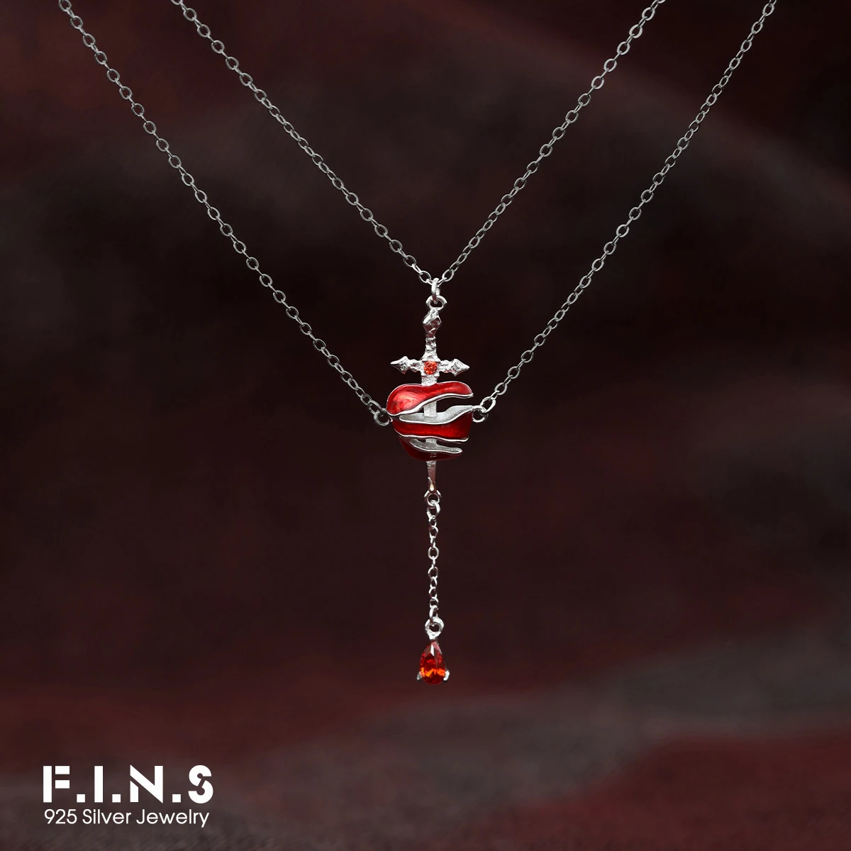 

F.I.N.S оригинальное ожерелье из стерлингового серебра S925 с мечом, трендовое многослойное красное ожерелье в форме капли воды, цепочка на ключицу, ювелирные изделия