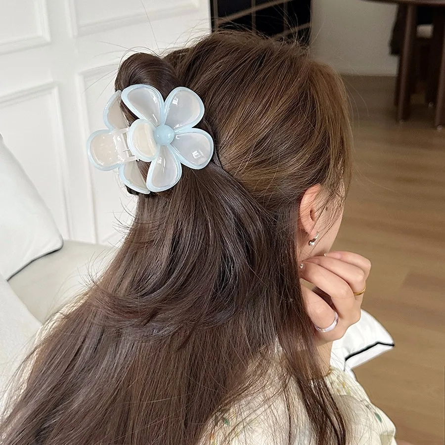 Jelly Hair Claw Clip Contrast Color Flower Bun Half Up Ponytail Holder for Women Summer New Premium Non Slip