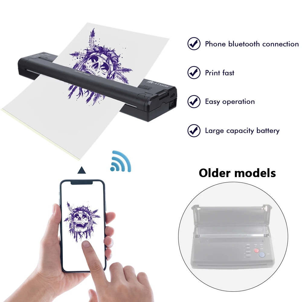 Portable Thermal Tattoo Printer Transfer Machine Bluetooth Stencil Maker Drawing Photo Printing Copier For Transfer Paper Kit