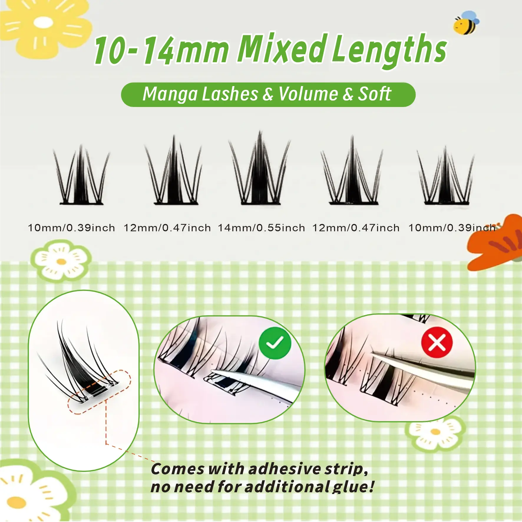 Marks Future Self-Adhesive False Eyelashes, Comic Angel Style, 50 Pieces, Large Capacity, Eyelashes with Thin Black Stems, Korean and Japanese Style. Ultra-Dense but Natural, Lively and Curly, Pure and Suitable for Photography Parties, Suitable for Daily Use. Beginner-Friendly Length 10-14 Millimeters.