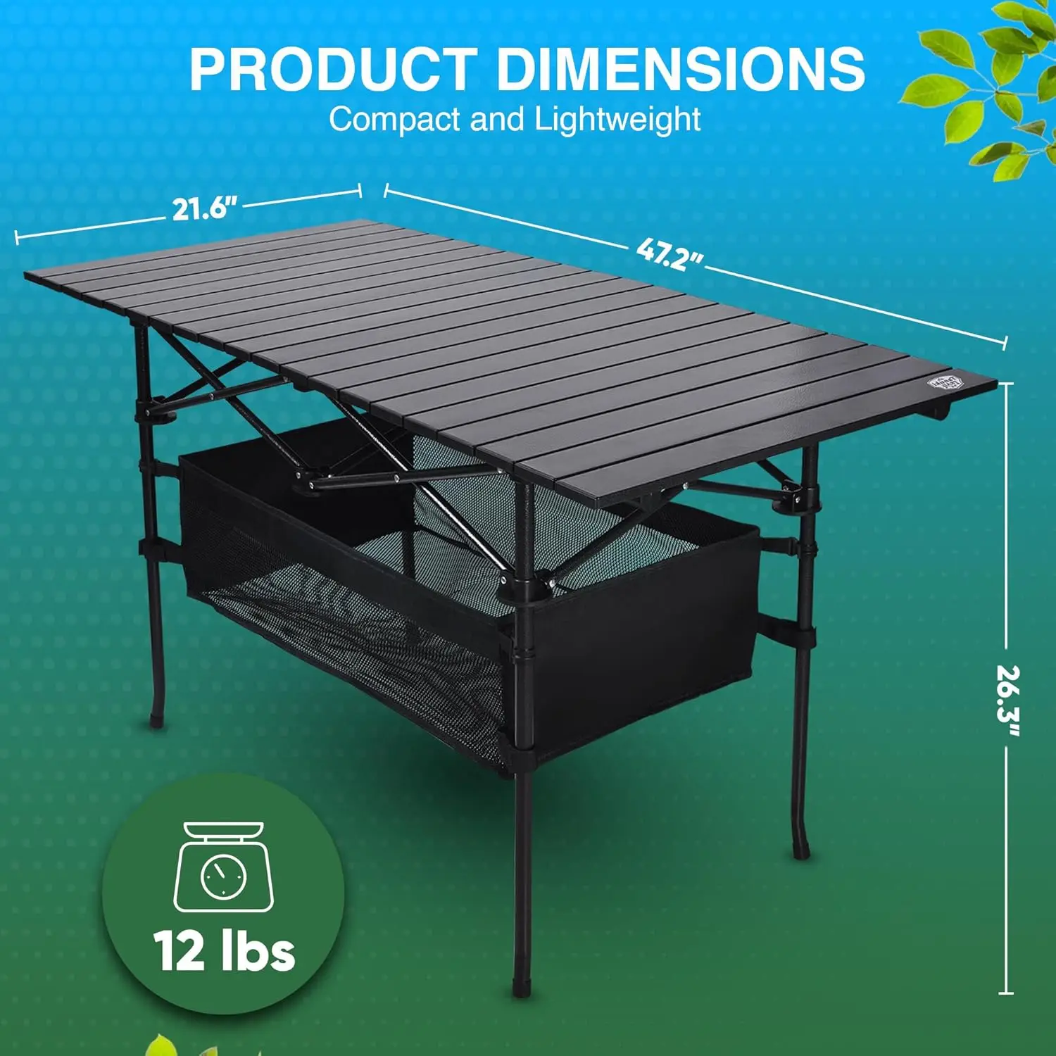 Folding Camping Table + Waterproof Tarp - Large Aluminum Camp Table With Storage, Weighted Frame - Ideal For Picnic, Rv,