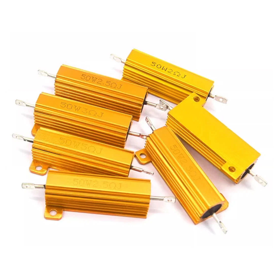 25w ~ 500w Rx24 Wire Wound Gold Aluminum Shell Resistor 0.1 ~ 2k  Metal Wirewound Range-Golden Load Aluminium