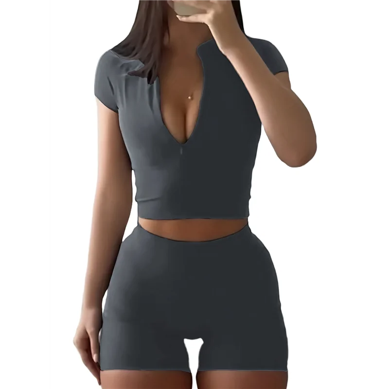 A83F-Abbigliamento da yoga per allenamento da donna Pantaloncini a vita alta senza cuciture in 2 pezzi Set da allenamento per tute da donna