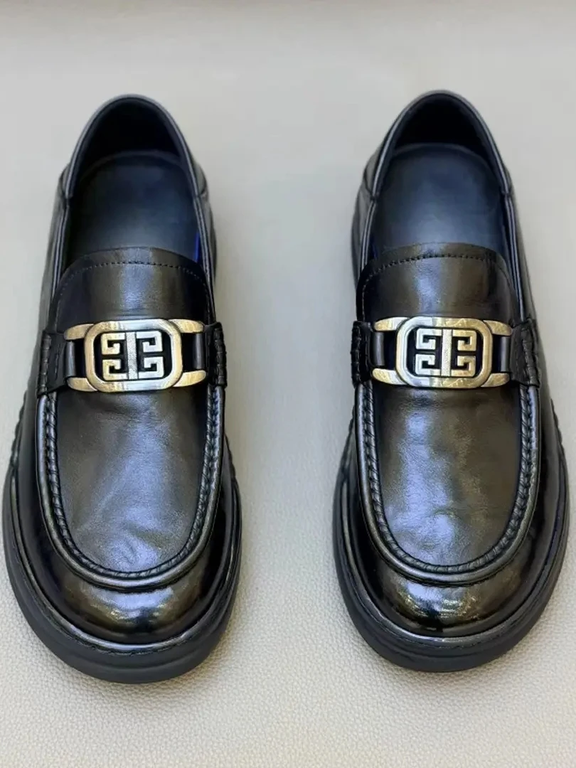 

New Men's Pure Leather Comfortable Casual oes Faionable Versatile High-Quali Haome Glue-Welded Flat Heel round Toe