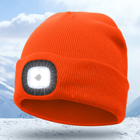 USB Rechargeable Unisex Knitted Hat with Light 8 Hours High Powered Light 4 LED Beanie Hat Hands Free Headlamp Cap Gifts for Dad