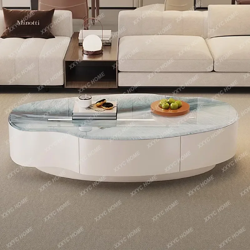 XXIrregular Drawer Coffee Table Decoration Minimalist White Coffee Table Modern Storage  Salon Furniture For Home