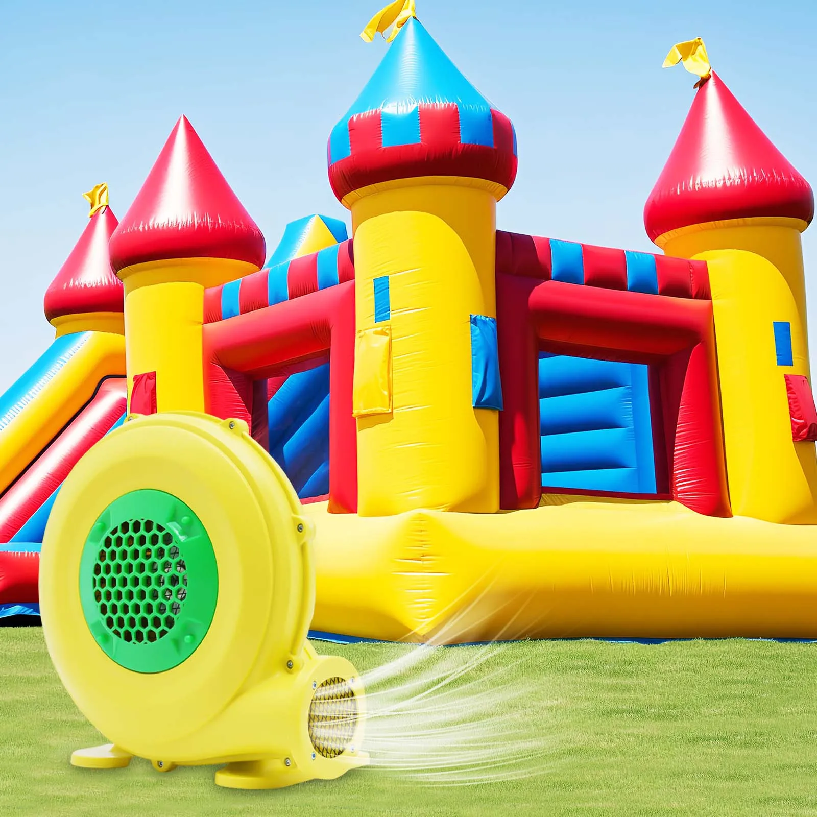 Electric Air Pump 450w Air Blower for Inflatables 110v 424cfm 1500pa Inflatable Bounce House Blower Low Noise 70db Ip24 Electric Air Pump with 7.38ft Power Cord for Inflatable Castle Arch Water Slide