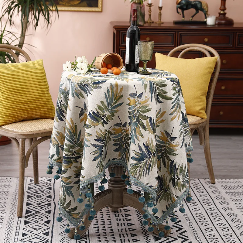 French Embroidered Tablecloth with Fur Balls Ins Style Square/round Table Cover for Dining Anti-Stain Anti-Wear Home Decoration