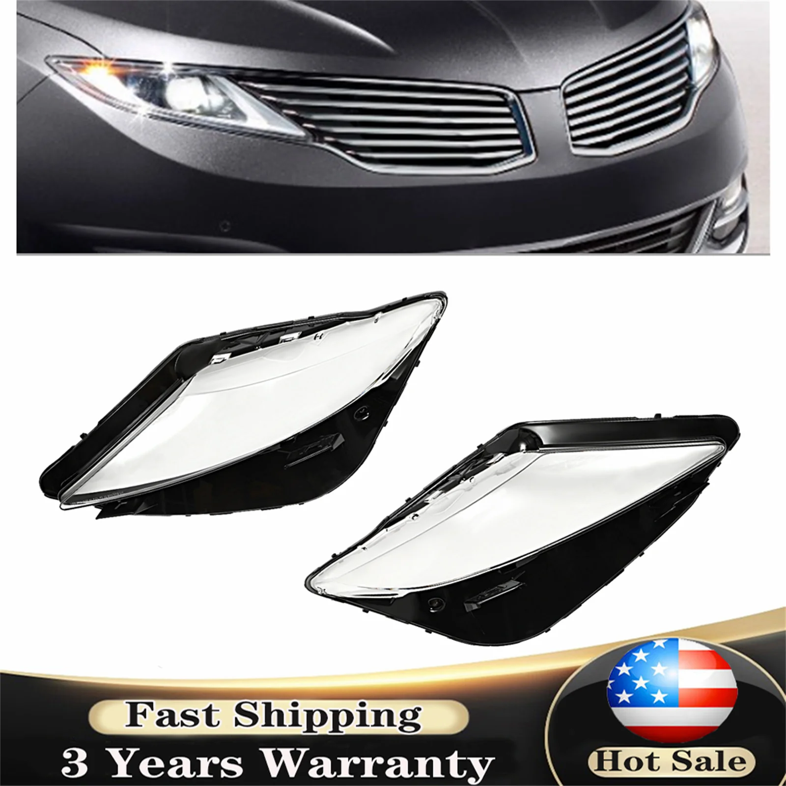 

Headlight Head Lamp Clear Lens Cover For Lincoln Mkz 2013 2014 2015 2016 Pair/Passenger/Driver Side