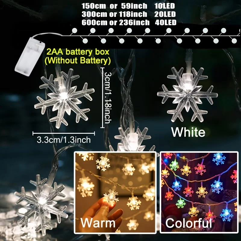 1pc Christmas Snowflake Twinkle Lights, LED Snowflake String Lights, for Bedroom,Wedding,Window,Party,Suitable for All 4 Seasons