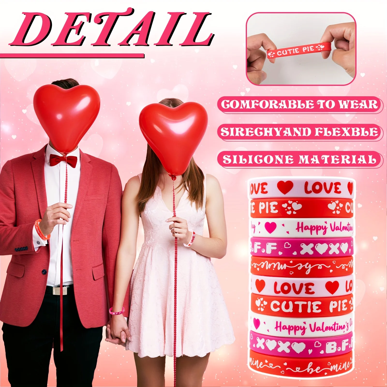 20pcs, Valentine's Day Wristband, Valentine Heart Silicone Bracelets Rubber, Valentines Day Accessories, School Classroom Exchan