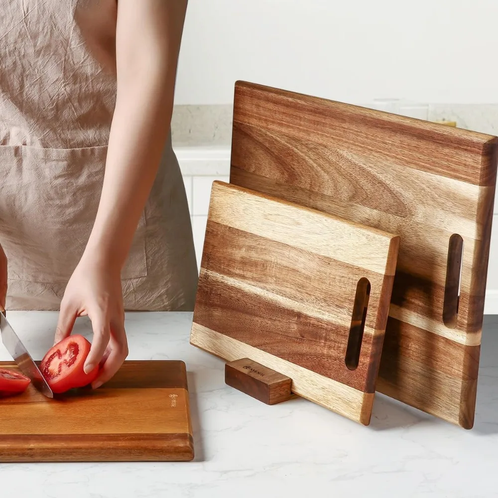 

3-piece Acacia Wood Cutting Board Set for Kitchen, Large Wooden Cutting Board Set with Handle, Thick Chopping Board