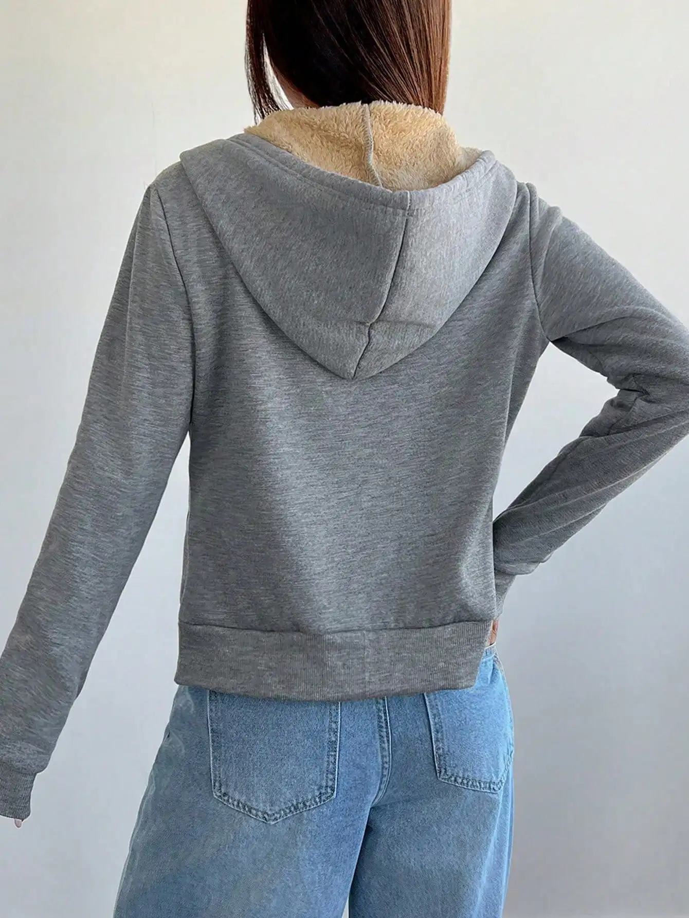 Sudadera con capucha con cremallera y forro polar ajustada para mujer con bolsillos, sudadera informal de otoño e invierno
