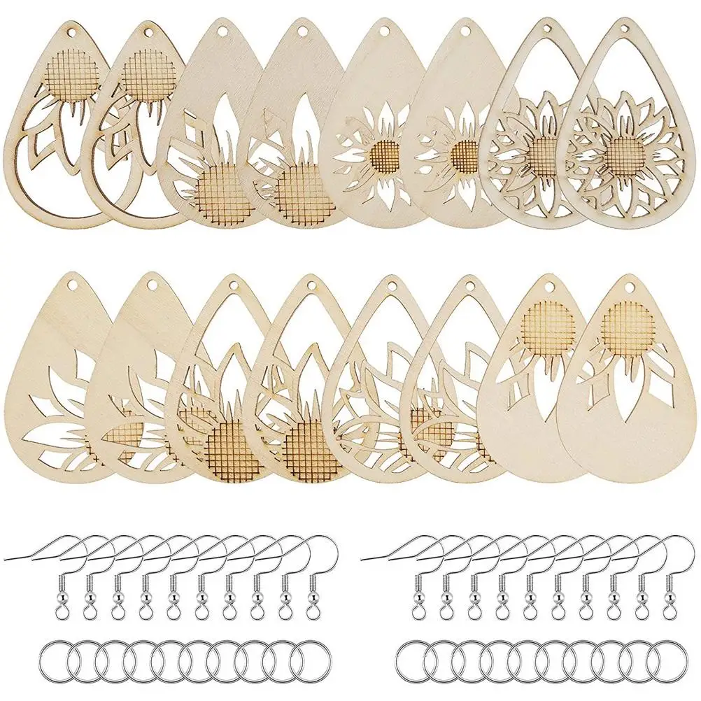 DIY Earring Kit Wooden Blanks Accessories Making Beading Supplies Hollow Out Jewelry Craft Set Dangle Drop Earrings