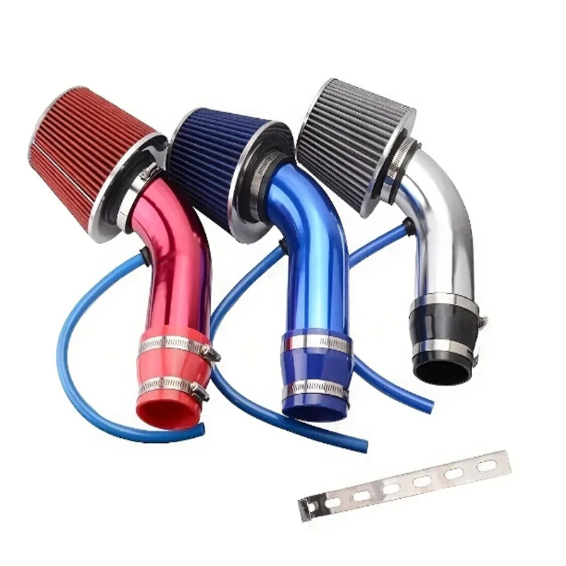 76mm Car Refitted Winter Mushroom Head Air Filter Intake Pipe Filter High Flow High Cold Air Filter Aluminum Pipe Kit Blue Red