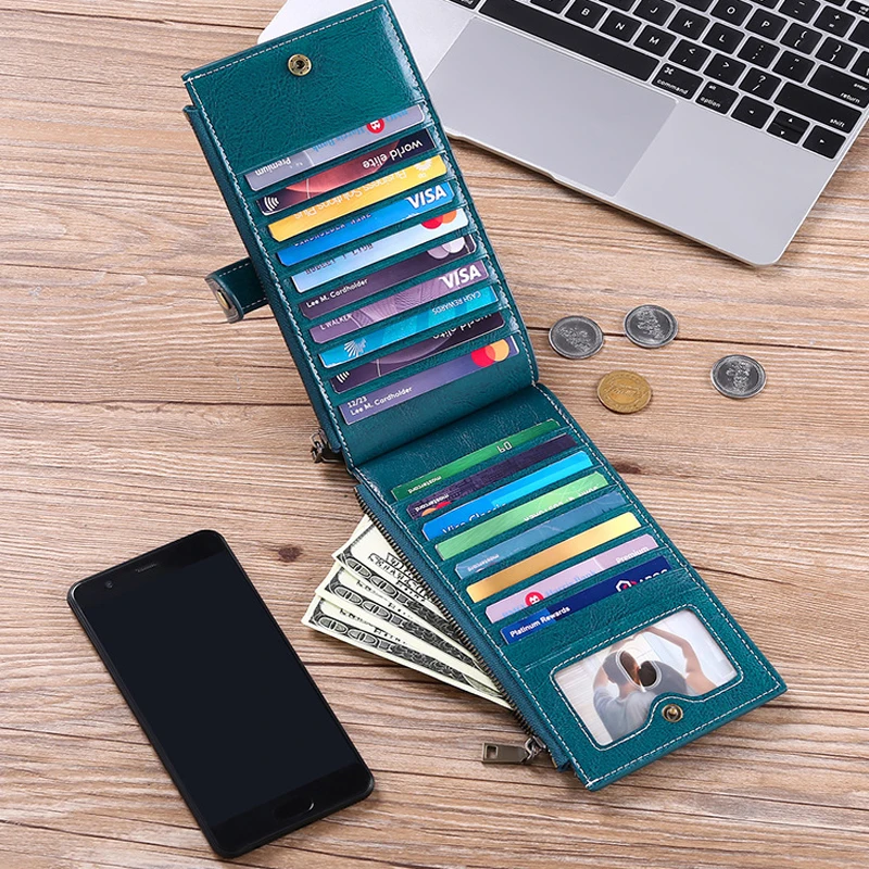 BANYANU Double Zipper Wallet Luxury 100% Genuine Leather Women's Wallets Long Ladies Clutch Money Bag Coins Purse Card Holder