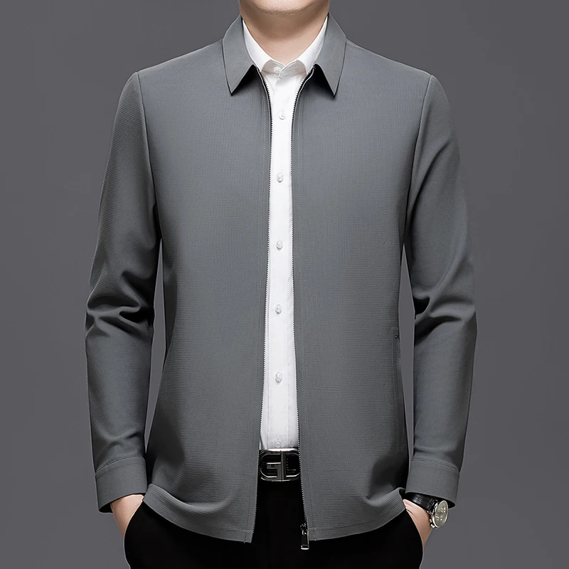 

Fashion Business Casual Jacket for Men High Quality Comfortable Zipper Male Clothes Solid Color All-match Coats Spring New Style