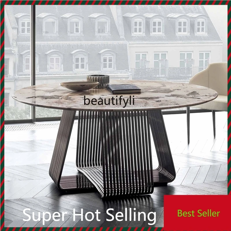 

G1218 G1218 Italian light luxury, round marble dining table, home dining table, metal dining table