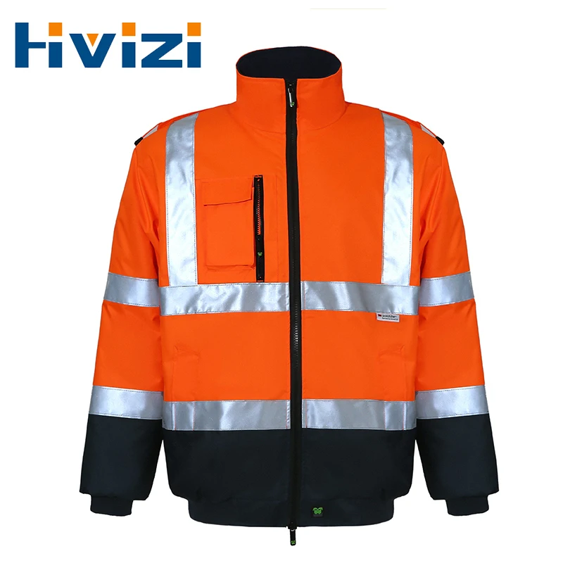 Safety Jacket for Men with 3M Reflective Stripe Windproof Front Zipper Bomber Work Jacket Hi Vis Winter Jacket