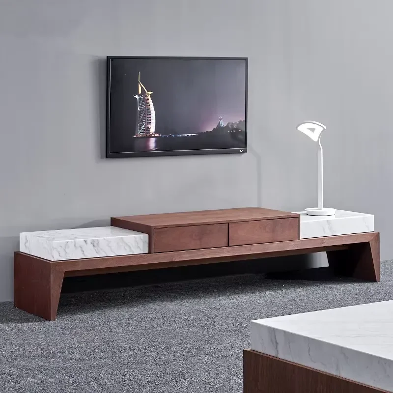 Modern Marble Top TV Cabinet Simple Design Wooden Stand for Living Room Home Furniture with Adjustable Feature