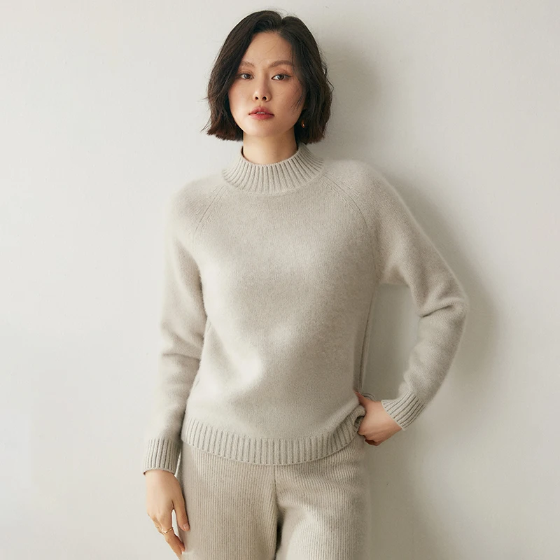 

Women 100% Cashmere Half-high Neck Pullovers Basic Casual Long Sleeve Sweater Cashmere Knitwear Clothing Autumn Winter Sweater