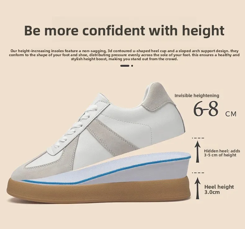 Men's Invisible Height Increasing Shoes 6/8cm German Training Shoes Breathable Genuine Leather Retro Casual Sports Shoes