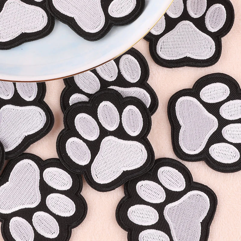 10Pcs Dog Paw Embroidered Patches Iron On Girls Boys Clothes Stickers