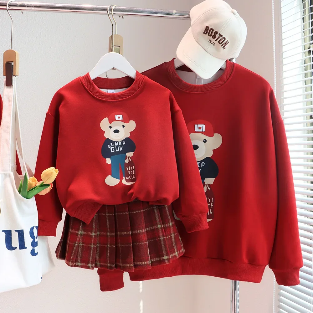 Family Bear Christmas Sweatshirts Parents and Children Matching Clothes Mother Father and Son Daughter Tops Baby Toddler Romper