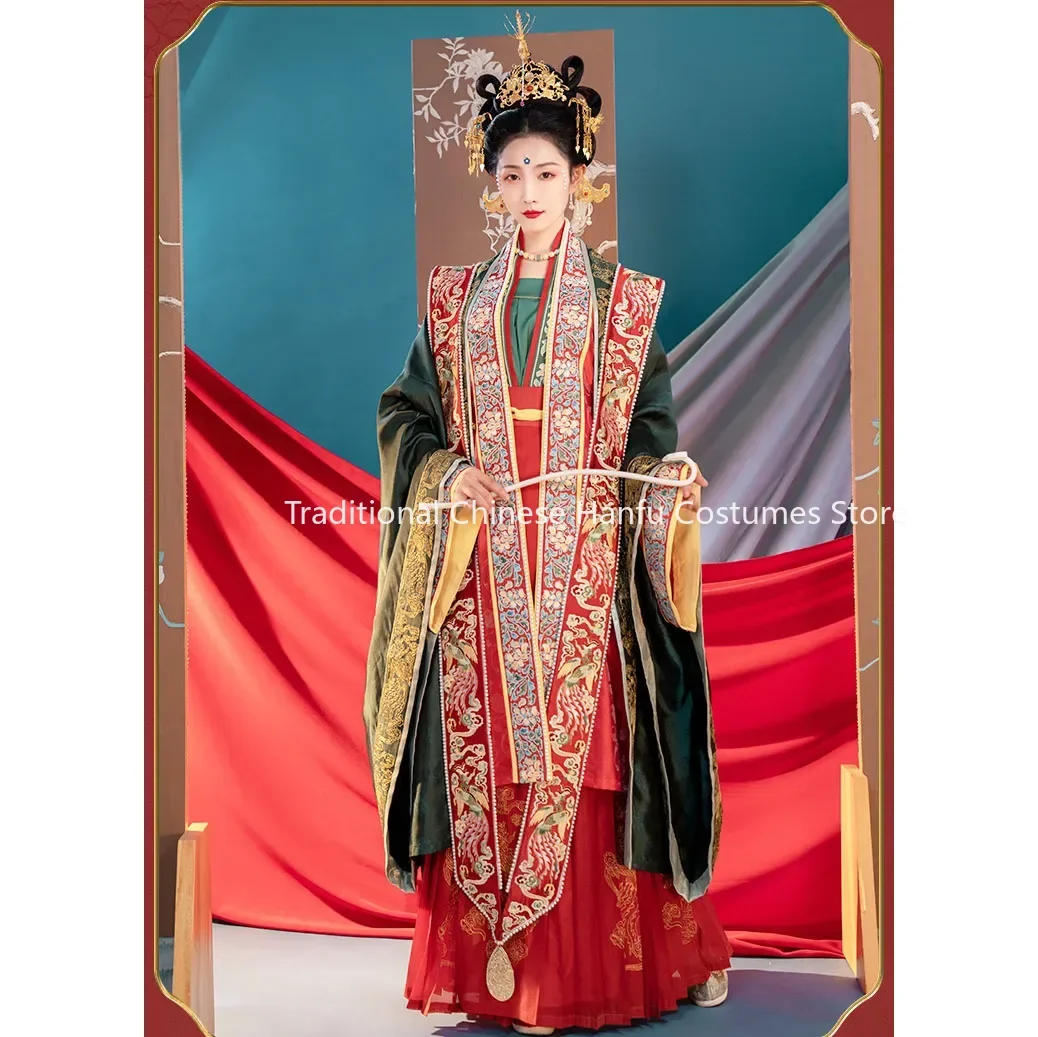 

ChongHuiHanTang Original Wedding Hanfu Drsses For Women Song Dynasty Red Heavy Industry Phoenix Embroidered with XiaPei